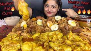 5 KG MUTTON FAT CURRY WITH MUTTON RAAN BIRYANI, MUTTON SAMOSA AND MUTTON KEBAB, ONION RAITA |MUKBANG