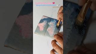 Mini sky painting with clouds and silhouette leaves ️️#MiniArt #AcrylicPainting #Shorts