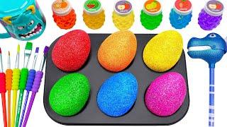 Satisfying Video l How to make Rainbow EGGS Pool From Mixing Glitter Slime Hearths Form Cutting ASMR