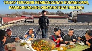 AKHIRNYA RANGKA RUMAH KAMI SUDAH SELESAI, MASAKIN DAGING KENTANG MAKAN BERSAMA DENGAN PEKERJA