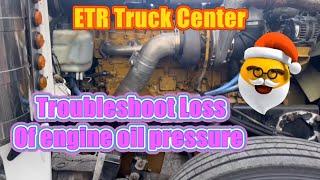 Troubleshoot low oil pressure on C15A Cat truck engine using a manual gauge and laptop.Diagnostics