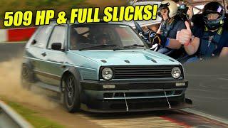 INSANE 509 HP VW Golf 2! Full Slicks, Aero and BIG SEND! / Nürburgring