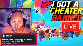 I GOT A CHEATER BANNED *LIVE* ON FALL GUYS