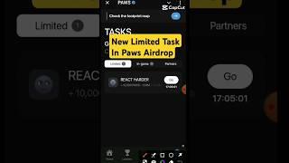 New limited task in paws airdrop || Paws Airdrop today new task || Paws Airdrop New update