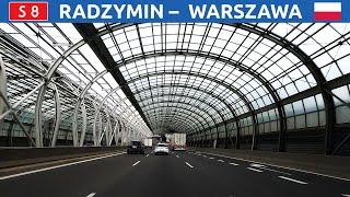 Driving in Poland. Expressway S8 from Radzymin to Warszaw. 4K