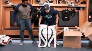 Seattle Kraken goalie Chris Driedger unboxes his new pads