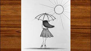 How to draw a girl with umbrella step by step | Easy drawing for girls step by step | Girl drawing