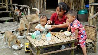 preparing cucumber salad to sell at the market, taking care of baby Dau / family meals- Ly Thi Ngoan