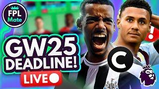 FPL GW25 DEADLINE STREAM ⏰ HUGE CHIP STRATEGY UPDATE!  | Gameweek 25 Fantasy Premier League 24/25