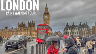 Tourist Love This Weather? | Virtual Walking Tour Grey & Rainy Central London Walk - 4K HDR