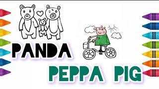 easy panda family and Peppa pig cycling| drawing and colouring for kids