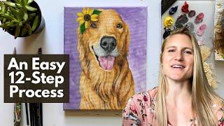 Paint a Dog (Acrylic Techniques) in 12-EASY Steps | FREE Painting Guide Included