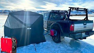 Diesel Heater POWER / Ice Fishing In A Wind Storm!