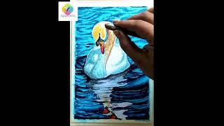 easy swan scenery drawing oil pastel #shorts #drawing #easydrawing #oilpasteldrawing #easydrawing