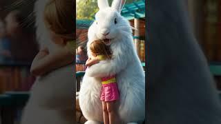 Adorable Moment: Girl Hugs a Giant Fluffy Rabbit  | #Shorts