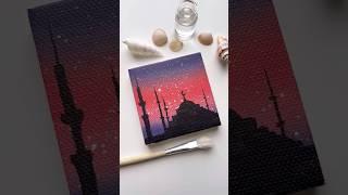 Painting mosque silhouette on a dreamy sunset background for beginners  #art #shorts #artshorts