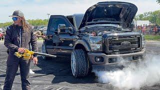 My +1200HP F250 Race Truck BLOWS UP During Burnout Contest!