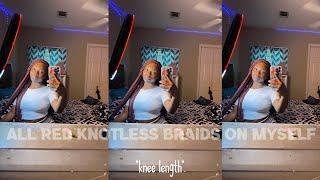 doing all red knotless braids on myself *watch me work*|kaylanjoy