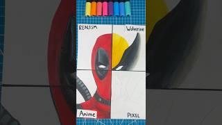 Drawing Deadpool in four different styles ️Part 3️#shorts #art #drawing