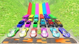 Big Small Cars vs Trap Side Colors in Road High Speed Jumps in Giant Bulge | HT Gameplay Official