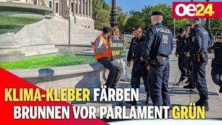 Klima-Kleber färben Brunnen vor Parlament grün