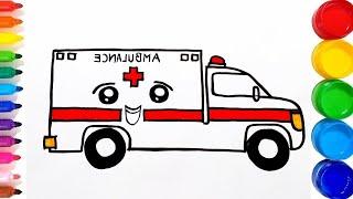 Ambulance drawing for children. tez tibbiy yordam mashinasi rasm chizish. 어린이를 위한 구급차 그리기