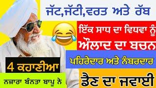 ਜੱਟ,ਜੱਟੀ,ਵਰਤ ਅਤੇ ਰੱਬ।ਇੱਕ  ਸਾਧ ਦਾ ਵਿਧਵਾ ਨੂੰ ਔਲਾਦ ਦਾ ਬਚਨ।ਪਹਿਰੇਦਾਰ ਅਤੇ ਨੰਬਰਦਾਰ।ਡੈਣ ਦਾ ਜਵਾਈ