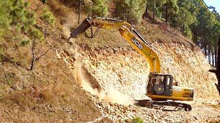 JCB excavator cutting hill | Risky mountain road construction | Excavator planet