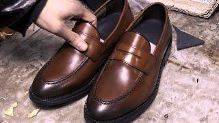 HANDMADE Penny Loafers Making Process. Korean shoemaker with 50 years of experience