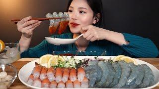 SUB)탱글오독 생새우 딱새우 회 먹방  쌓아놓고 먹을게요 리얼사운드 raw shrimp mukbang ASMR