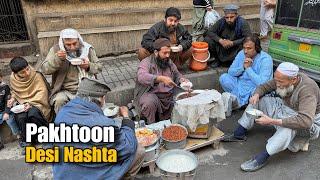 CRAZIEST PAKHTOON DESI NASHTA-ROADSIDE BEST PESHAWARI STREET FOOD BREAKFAST IN KPK FOOD STREET 2025