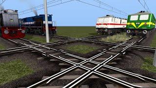 4 Trains Running On Diamond Railroad Crossing | Trains Railroad Crossing | Train Simulator 2021