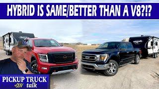 Gas V8 vs Hybrid V6 Towing! 2021 Nissan Titan vs 2021 Ford F-150