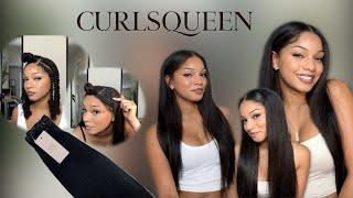 installing straight light yaki silk press clip in extensions in two ways | curls queen