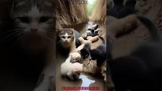 Mother cat falls into the gutter with her kittens #shorts #viralshorts #cat #mpminds #funny #cute