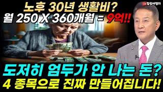 목돈 없는 우리가 노후 30년 생활비? 월 250 X 360개월 = 9억?! 도저히 엄두가 안 나는 돈? 주식으로만 가능한 진짜 이유! 4 종목으로 진짜 만들어집니다!