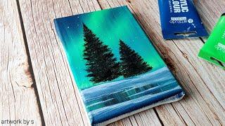 easiest northern lights painting on canvas / acrylic painting for beginners ️