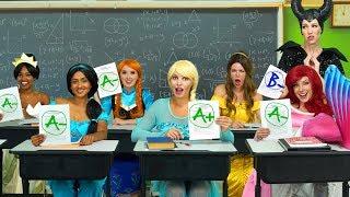 BACK TO SCHOOL WITH DISNEY PRINCESSES. (Elsa and Anna, Ariel, Belle, Tiana and Maleficent) 2019