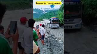 River crossing by bus  extremely dangerous road Nepal 