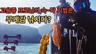 갑오징어 낚시. 고윤중 프로님의 슥탁 기법은 무게감 낚시다?. 나만 그렇게 생각해? T-노트 채비로 슥~탁(feat. 오천항 메가호)