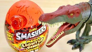 スライムに砂,シュワシュワ火山!隠れたパーツを取り出してスピノサウルスを組み立てSMASHERS MEGA LIGHTUP DINO OVER25 SURPRISES!