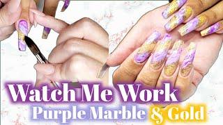 WATCH ME WORK NAILS 2020 | PURPLE & GOLD MARBLE