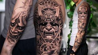 BLACK and GREY JAPANESE-INSPIRED TATTOO SLEEVE  | Timelapse