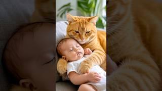 Cats take care of human babies #cat #catshorts#cute#baby