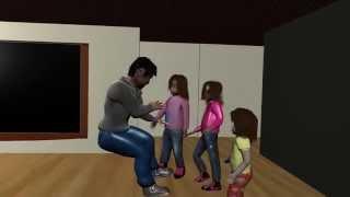 3 little girls and one intruder.  3d animation blender 3d