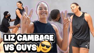 WNBA All Star Liz Cambage *CHALLENGES* MEN to 1v1 and goes CRAZY