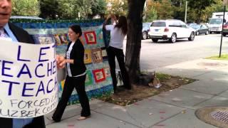 Cotton Campaign demonstrates outside the Embassy of Uzbekistan in Washington