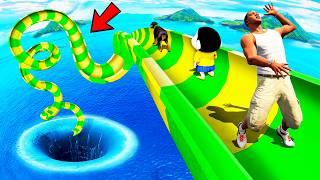 SHINCHAN AND FRANKLIN TRIED THE CURVIEST WATER SLIDES DEEPEST HOLE CHALLENGE & WON EPIC PRIZES GTA 5