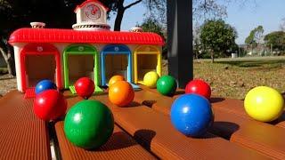 Marble Run ASMR  4 color garage, big colorful balls and bench groove