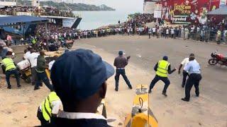 TOTAL CHAOS! RUNNING BATTLES AS PASSENGERS BELT STONES AT FERRY SECURITY AT LIKONI FERRY CROSSING